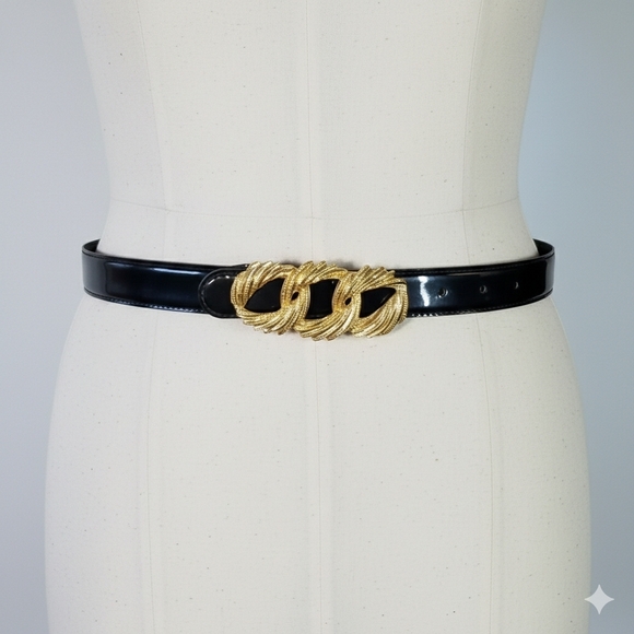 Crown Pacific Accessories - Crown Pacific 30-34" NEW Vintage Patent Leather Black Gold Buckle Triple Ring